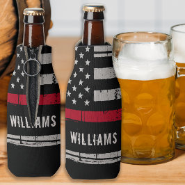 Enfriador De Botellas Bombero personalizado de línea roja delgada