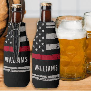 Enfriador De Botellas Bombero personalizado de línea roja delgada