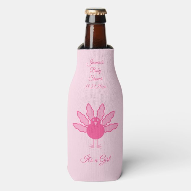 Enfriador De Botellas Bonito Niña Bebé Rosa Agradecimiento Personalizado (Frente de la botella)
