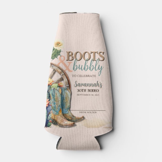 Enfriador De Botellas Boots and Bubbly Rodeo Cactus Birthday (Anverso)