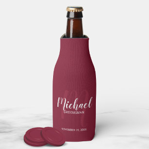 Enfriador De Botellas Borgoña Rojo Moderno Script Personalizado Groomsme