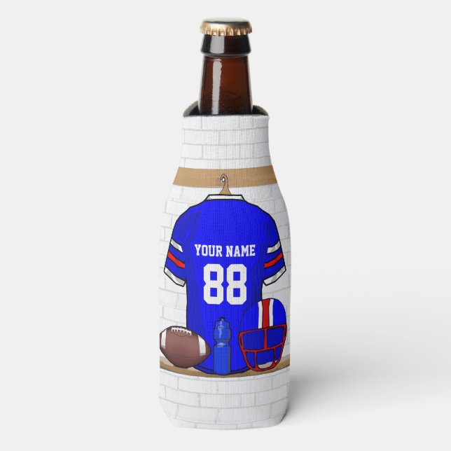 Enfriador De Botellas Botella personalizada Blue White Red Football Jers (Frente de la botella)
