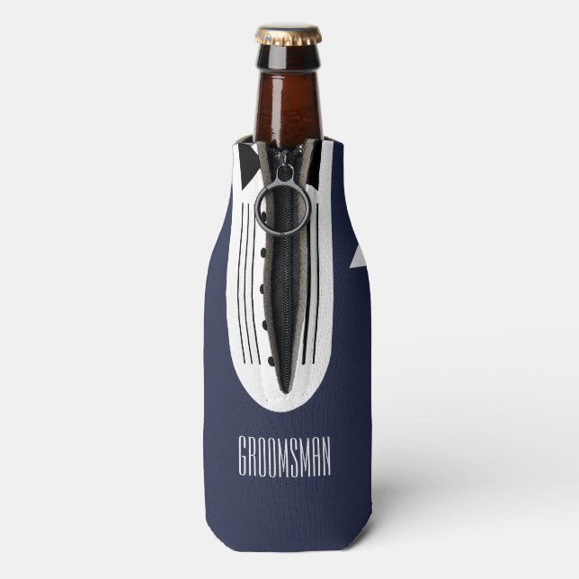 Enfriador De Botellas Bridal Party Groomsman de la armada BRIDE Boda Azu (Reverso de la botella)