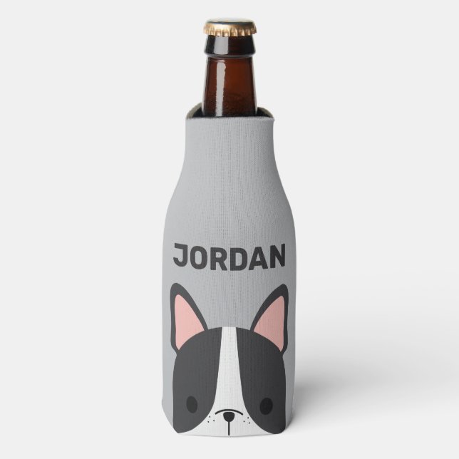 Enfriador De Botellas Bulldog francés lindo con nombre personalizado (Frente de la botella)