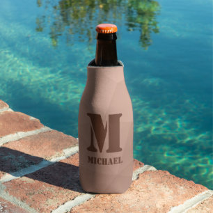 Enfriador De Botellas Café Mocha Marrón Patrón de malla geométrica Monog