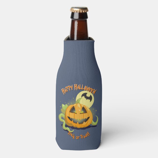 Enfriador De Botellas Calabaza Halloween de Jack O' Lantern (Frente de la botella)