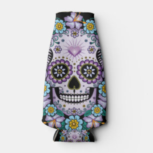 Enfriador De Botellas Calavera de azúcar morado con flores