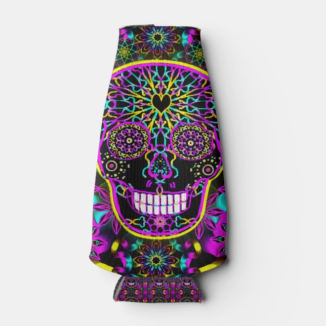 Enfriador De Botellas Calavera de azúcar Neon Pink (Anverso)