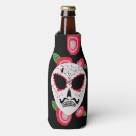 Enfriador De Botellas Calavera de azúcar rosas rojas bigote esqueleto