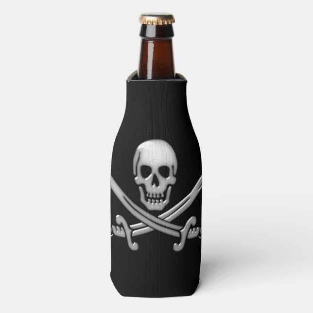 Enfriador De Botellas Calavera pirata y espadas cruzadas (Frente de la botella)