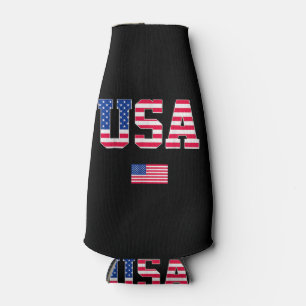 Enfriador De Botellas Camiseta del 4 de Julio USA Patriótica Bandera Ame