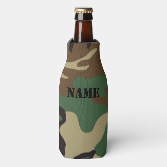 Enfriador De Botellas Camuflaje de Woodland ~ Nombre personalizado / Ini (Frente de la botella)