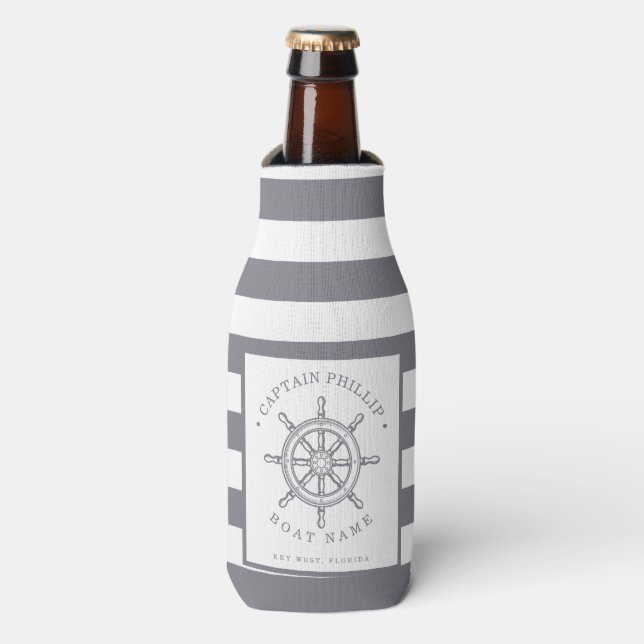 Enfriador De Botellas Capitán del barco Gris pizarra personalizada (Frente de la botella)