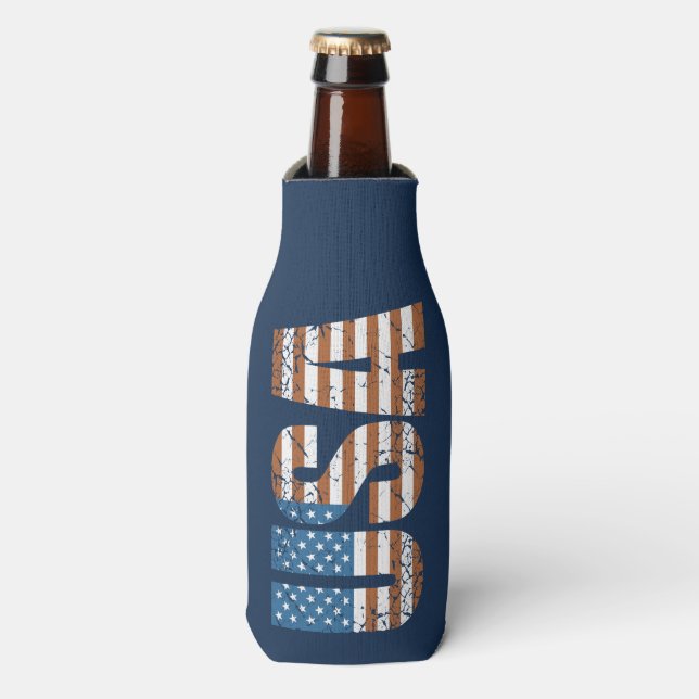 Enfriador De Botellas Cartas antiguas de Estados Unidos con la bandera e (Frente de la botella)