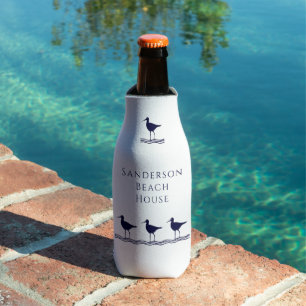 Enfriador De Botellas Casa de playa Nautical White Navy Blue Sandpipers