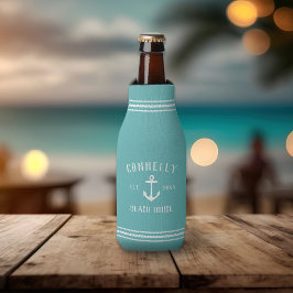 Enfriador De Botellas Casa de playa personalizada Aqua Rustic Anchor