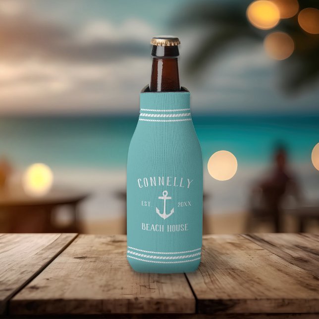 Enfriador De Botellas Casa de playa personalizada Aqua Rustic Anchor (Subido por el creador)