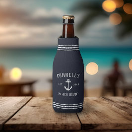 Enfriador De Botellas Casa de playa personalizada de Ancla Rustica Azul 