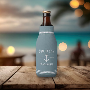 Enfriador De Botellas Casa de playa personalizada del Anchor Azul Slate