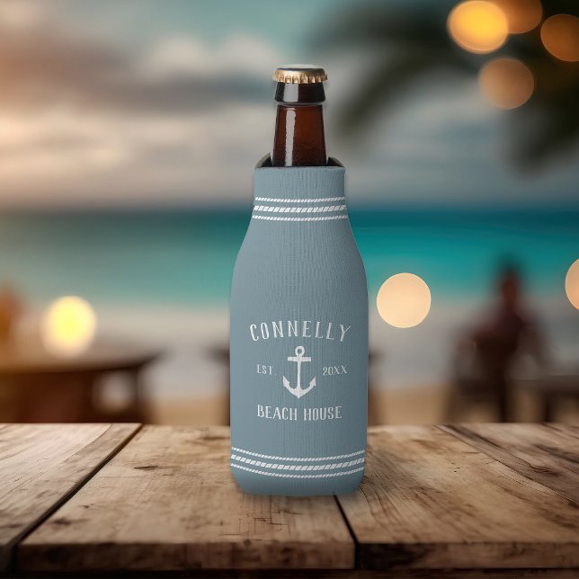 Enfriador De Botellas Casa de playa personalizada del Ancla Rústico Azul (Subido por el creador)