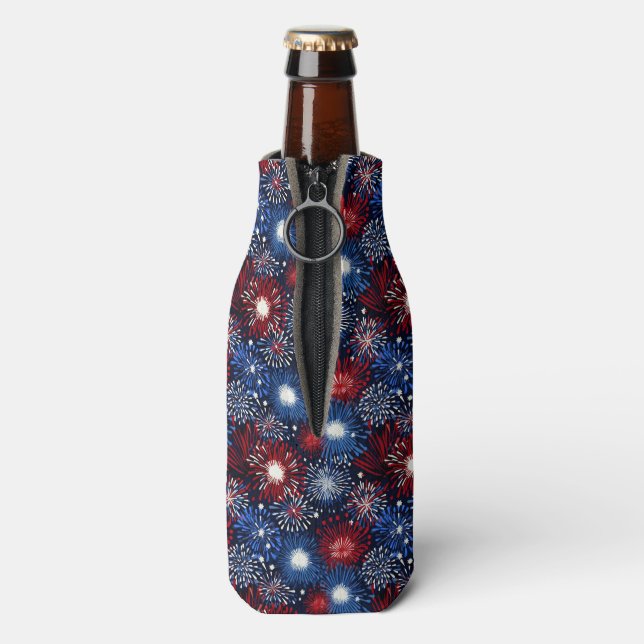 Enfriador De Botellas Celebración patriótica de fuegos artificiales (Reverso de la botella)