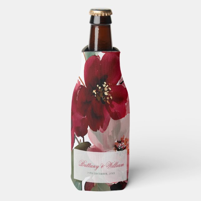 Enfriador De Botellas  Christmas Themed Red Floral Wedding  (Frente de la botella)