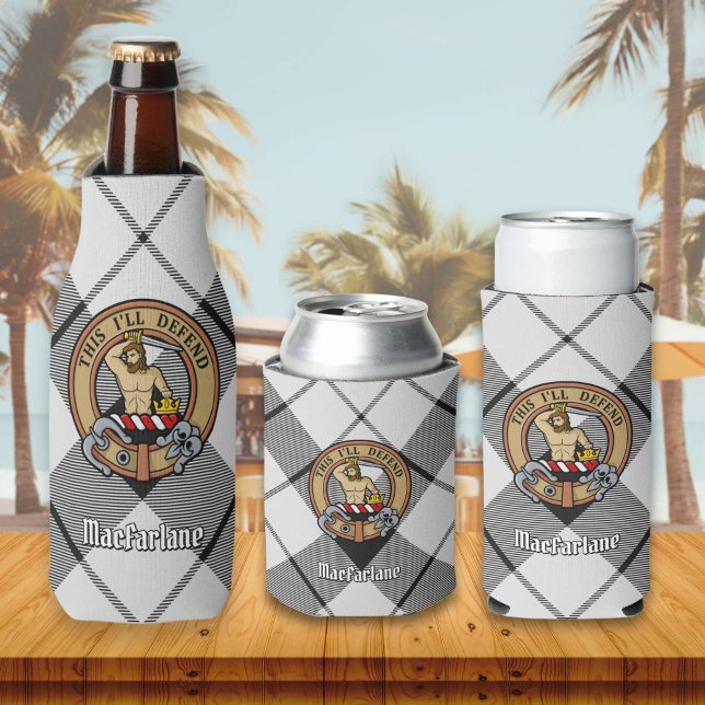 Enfriador De Botellas Clan MacFarlane Escudo sobre el tartán blanco y ne (Subido por el creador)