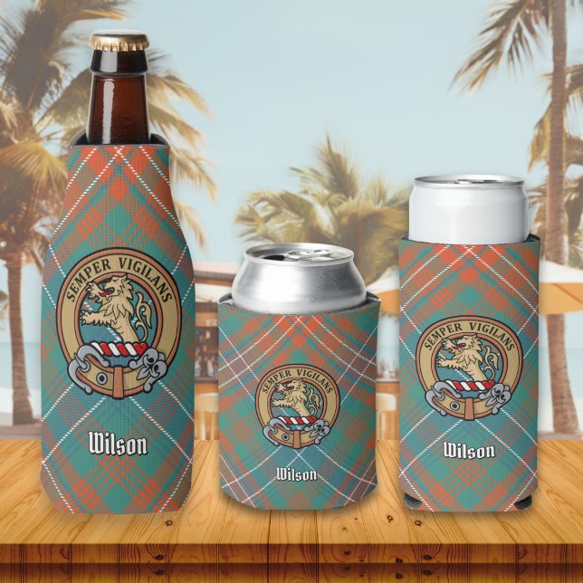 Enfriador De Botellas Clan Wilson Escudo sobre el antiguo Tartán (Subido por el creador)