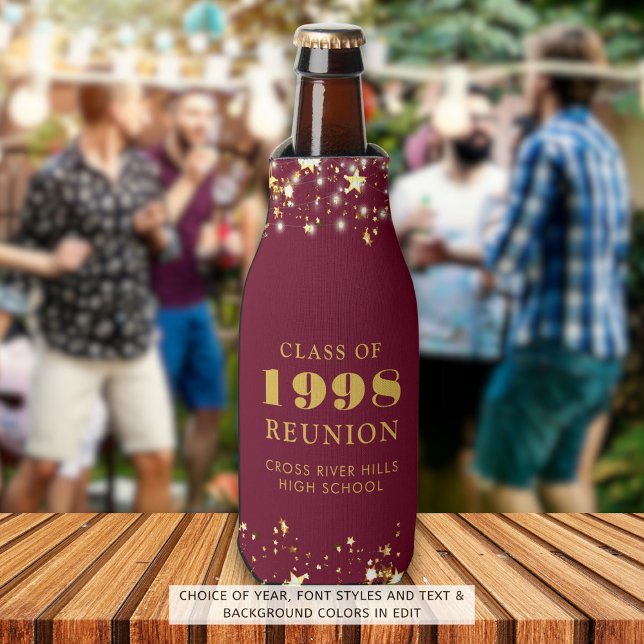 Enfriador De Botellas Clase Reunión Burgundy Gold Stars Personalizado (Subido por el creador)