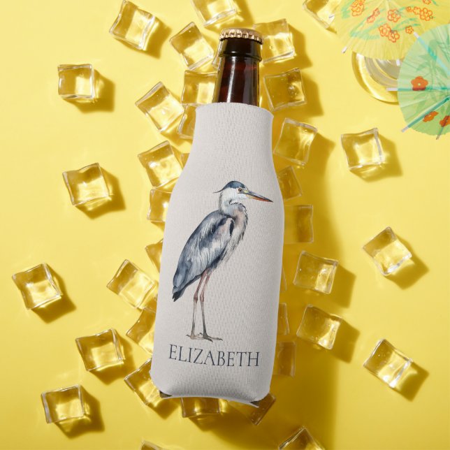 Enfriador De Botellas Coastal Blue Heron Bird Personalized (Verano in situ)