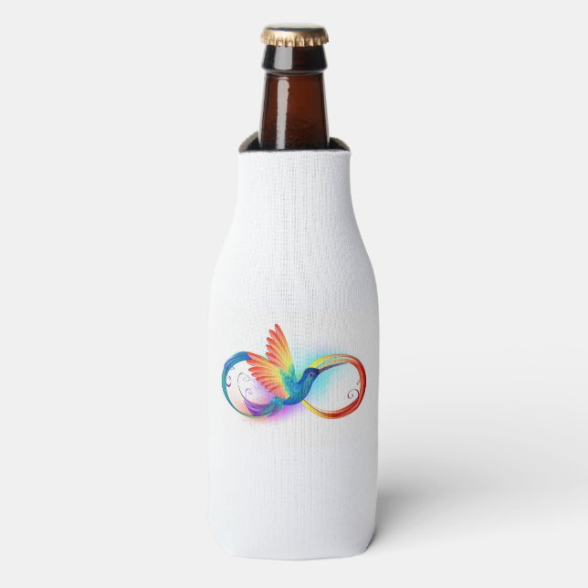 Enfriador De Botellas Colibrí arcoiris con símbolo Infinity (Frente de la botella)