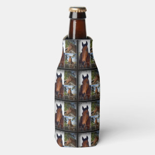 Enfriador De Botellas Collage de fotos de tres caballos marrones,