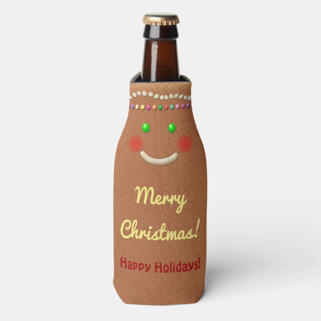 Enfriador De Botellas Cookie de pan de jengibre sonriendo (Frente de la botella)