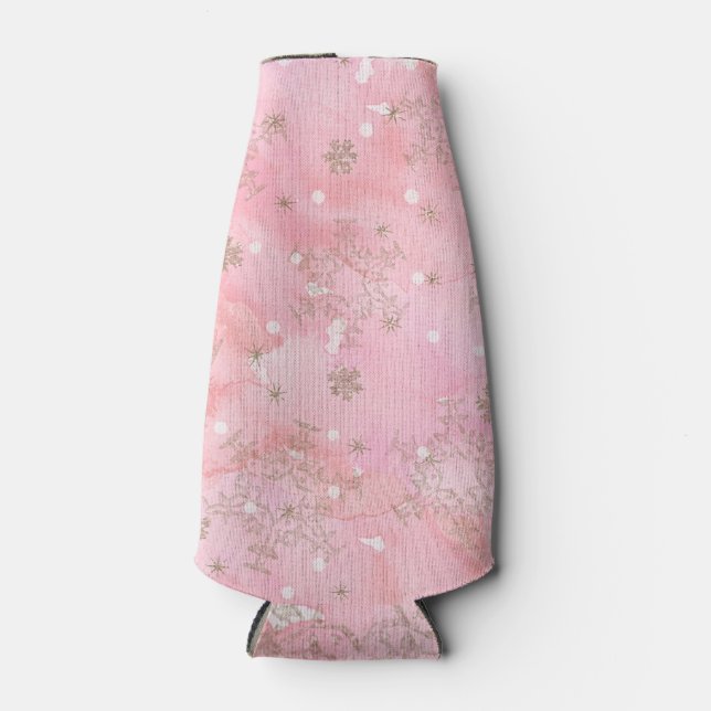 Enfriador De Botellas Copos de Navidad Rosados Patrón Boho (Anverso)