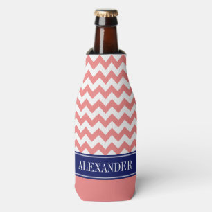 Enfriador De Botellas Coral Blanco Ligero Chevron CB Nombre Monograma de