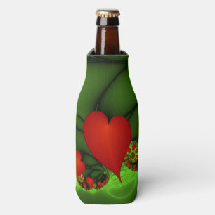 Enfriador De Botellas Corazones rojos animan el arte fractal verde moder