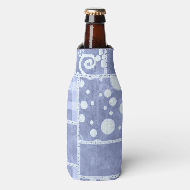 Enfriador De Botellas Crazy Quilt Blue Gingham Floral Pattern  (Frente de la botella)