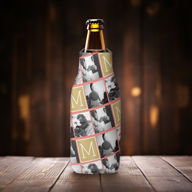 Enfriador De Botellas Crear su propio monograma de Collage de fotos Boda (Wedding Photo Collage - personalized bottle cooler)