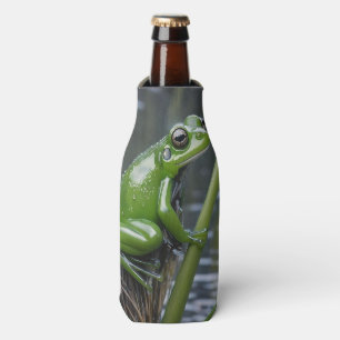 Enfriador De Botellas "Crystal Clarity: Rana de vidrio verde sobre cañas