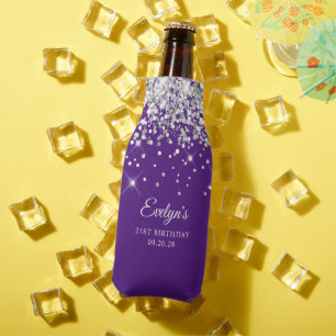 Enfriador De Botellas Cumpleaños 21 Glitter Plateado Real Púrpura