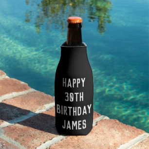 Enfriador De Botellas Cumpleaños 30.ª Elegante Favor Negro Moderno