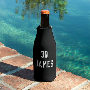 Enfriador De Botellas Cumpleaños 30.º Elegante Black Modern Elegant Favo