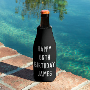 Enfriador De Botellas Cumpleaños 60 Elegante Negro y Blanco Papá con Est