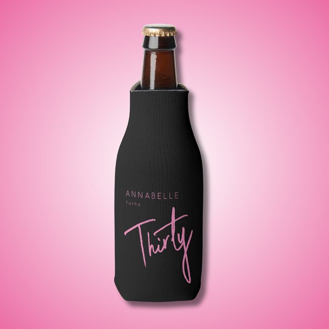 Enfriador De Botellas Cumpleaños treinta treinta treinta moderno rosa ne (30th bottle cooler for 30th birthday party )