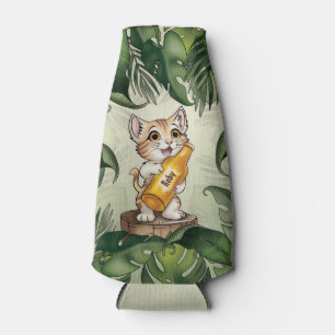 Enfriador De Botellas Cute Cat Holding Beer Jungle Personalizado