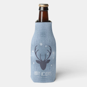 Enfriador De Botellas Deer Antlers Silhouette & Snowflakes Blue ID861
