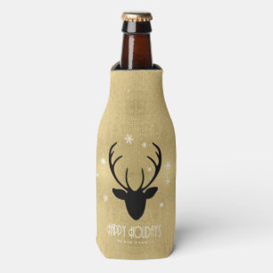 Enfriador De Botellas Deer Antlers Silhouette & Snowflakes Gold ID861