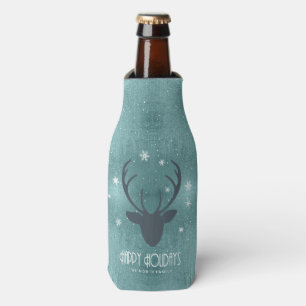 Enfriador De Botellas Deer Antlers Silhouette & Snowflakes Verde azulada