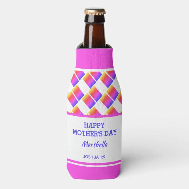 Enfriador De Botellas Día de la Madre geométrico rosa personalizado cris (Frente de la botella)