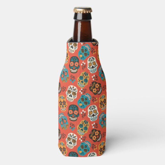 Enfriador De Botellas Día de las Cránulas Azucareras Muertas, naranja (Frente de la botella)